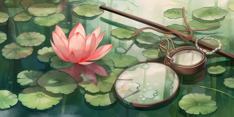 扁担夏天夏至炎热池塘绿色荷花荷叶自然植物木盆景色插画,插画/手绘图,插画/手绘图库,插画/手绘图下载,插画/手绘